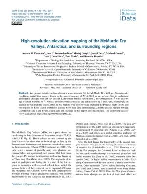 High-Resolution Elevation Mapping of the Mcmurdo Dry Valleys, Antarctica, and Surrounding Regions