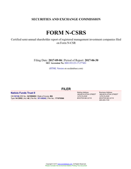 Natixis Funds Trust II Form N-CSRS Filed 2017-09-06