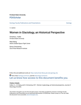 Women in Glaciology, an Historical Perspective
