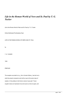 Life in the Roman World of Nero and St. Paul by TG