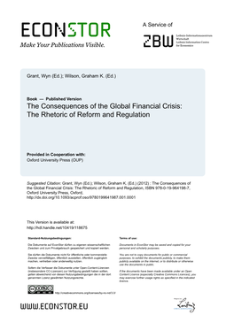 The Consequences of the Global Financial Crisis: the Rhetoric of Reform and Regulation