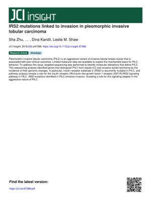 IRS2 Mutations Linked to Invasion in Pleomorphic Invasive Lobular Carcinoma