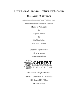 Dynamics of Fantasy- Realism Exchange in the Game of Thrones