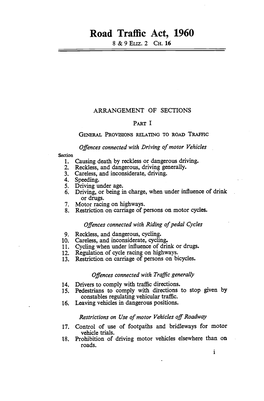 Road Traffic Act, 1960 8 & 9 Eliz
