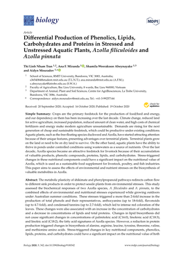 Differential Production of Phenolics, Lipids, Carbohydrates and Proteins