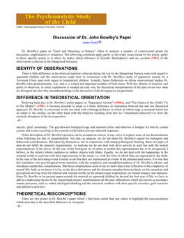 Discussion of Dr. John Bowlby's Paper IDENTITY of OBSERVATIONS