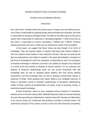 Aristotle's Empiricist Theory of Doxastic Knowledge