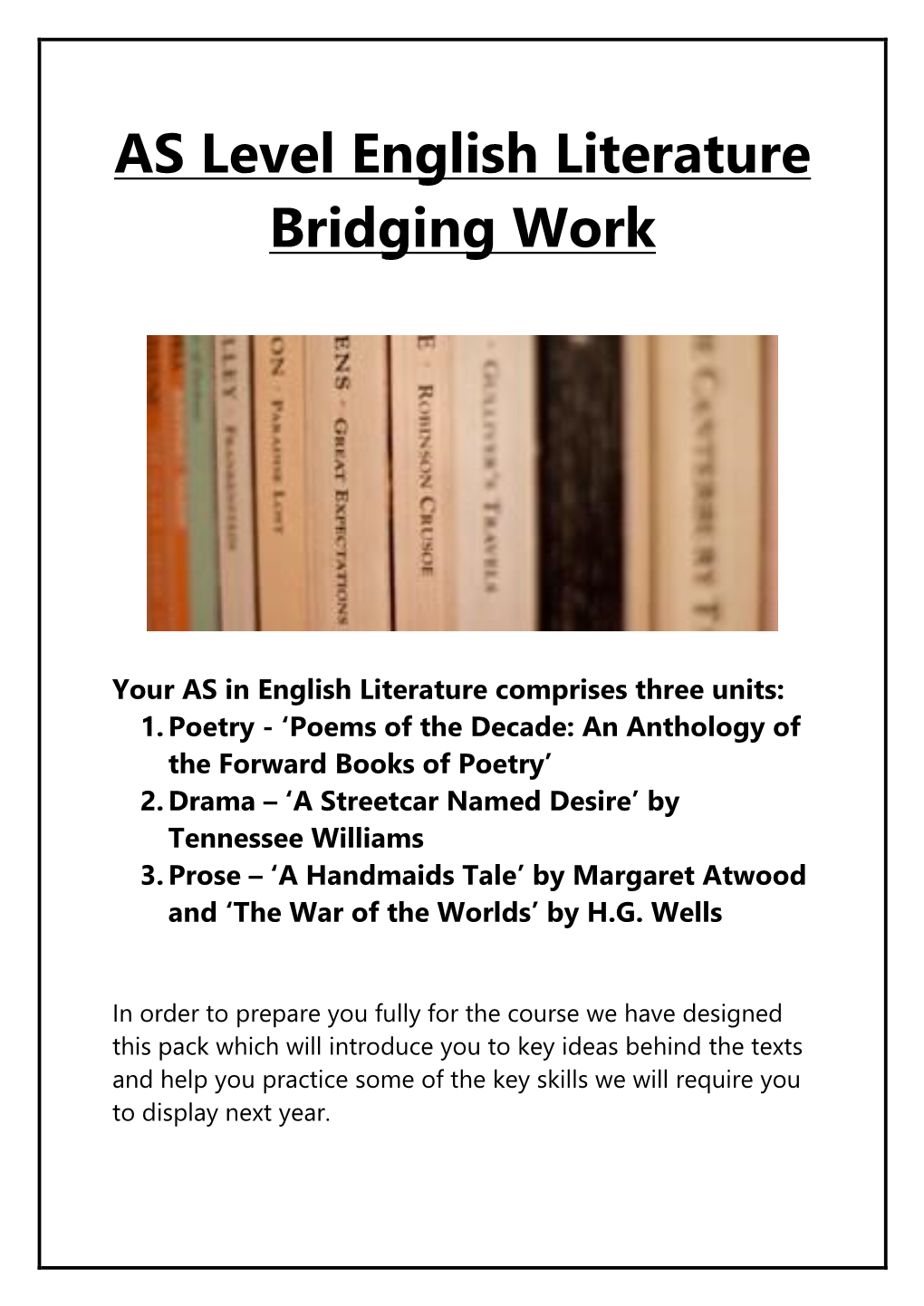 AS Level English Literature Bridging Work