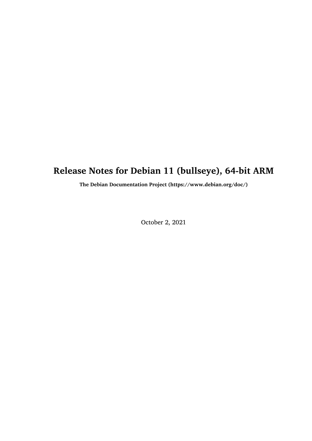 Release Notes for Debian 11 (Bullseye), 64-Bit ARM