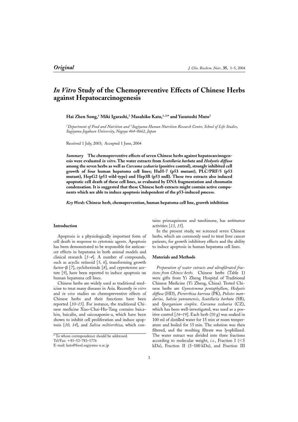 In Vitro Study of the Chemopreventive Effects of Chinese Herbs Against Hepatocarcinogenesis