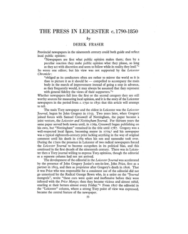 THE PRESS in LEICESTER C.1790-1850 by DEREK FRASER