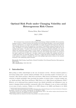 Optimal Risk Pools Under Changing Volatility and Heterogeneous Risk Classes