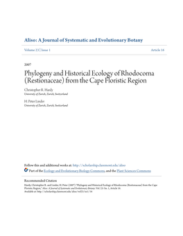 Phylogeny and Historical Ecology of Rhodocoma (Restionaceae) from the Cape Floristic Region Christopher R