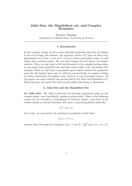 Julia Sets, the Mandelbrot Set, and Complex Dynamics