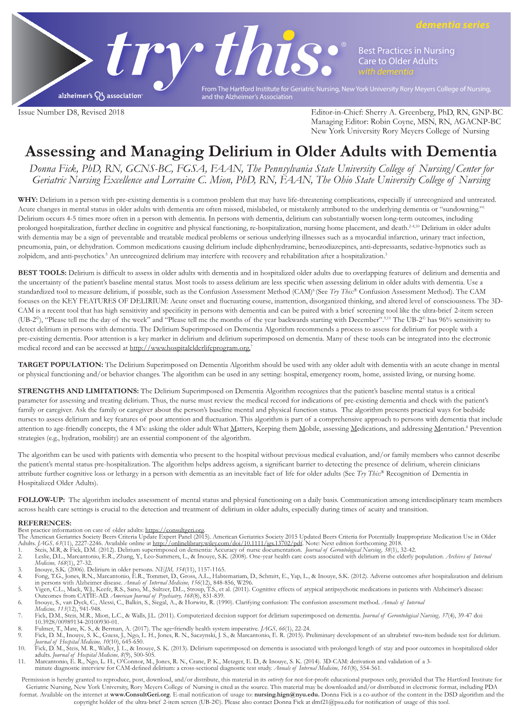 Assessing and Managing Delirium in Older Adults with Dementia