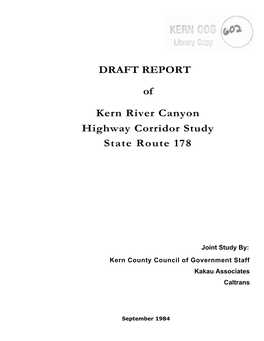 Kern River Canyon Highway Corridor Study Route