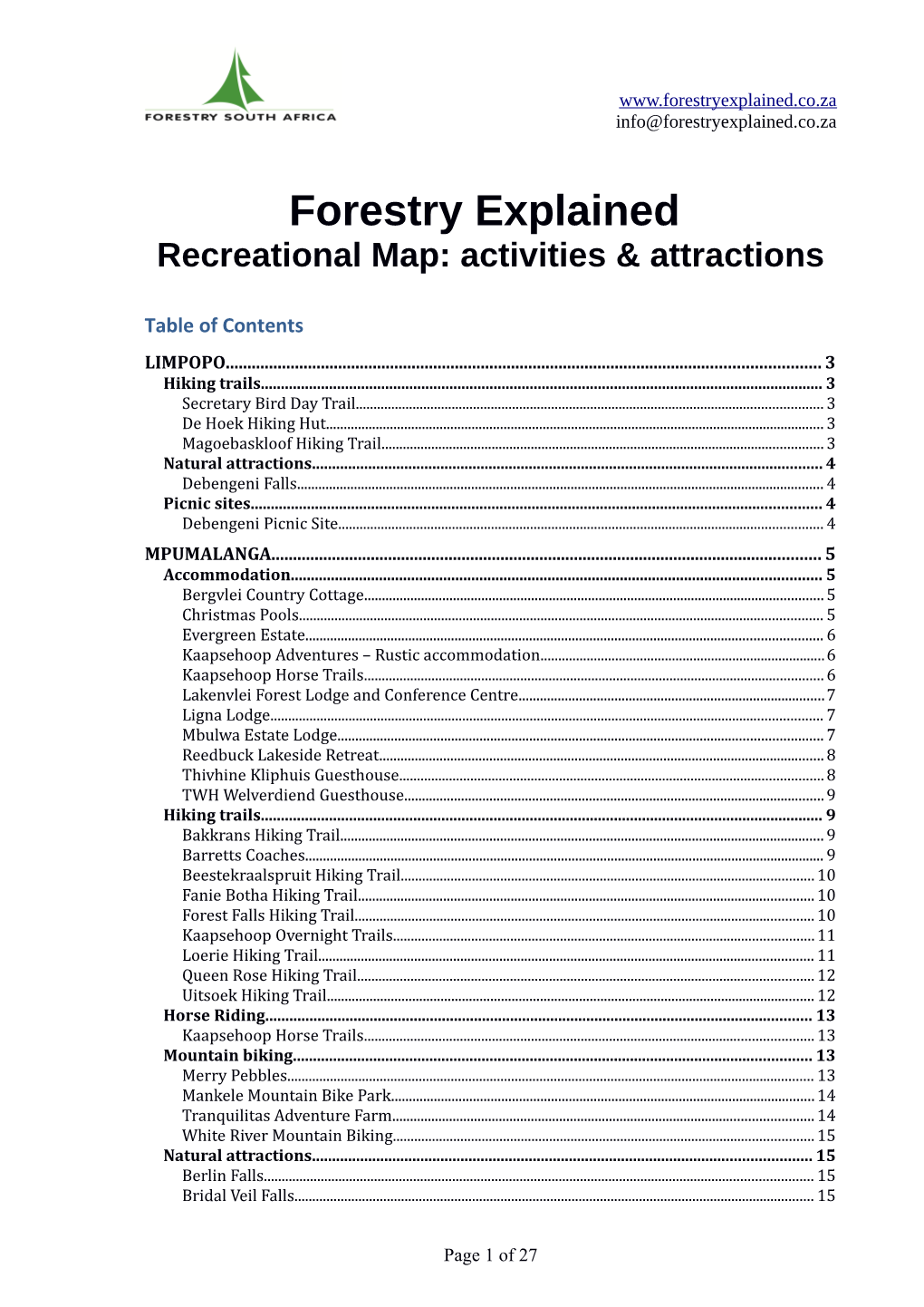 Forestry Explained Recreational Map: Activities & Attractions