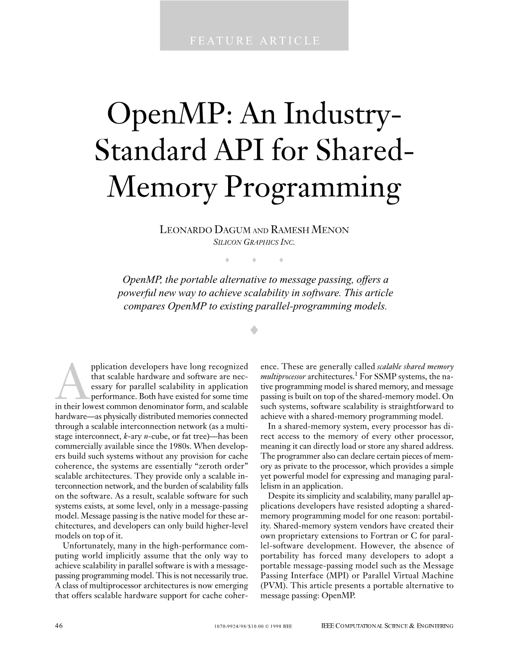 Openmp: an Industry- Standard API for Shared- Memory Programming