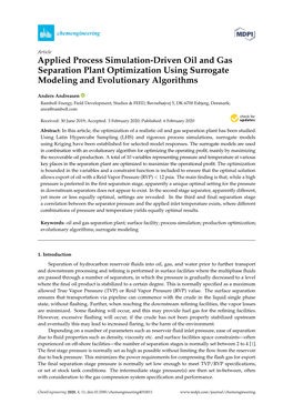 Applied Process Simulation-Driven Oil and Gas Separation Plant Optimization Using Surrogate Modeling and Evolutionary Algorithms