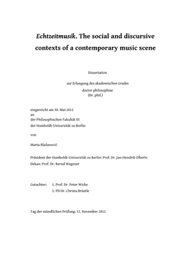 Echtzeitmusik. the Social and Discursive Contexts of a Contemporary Music Scene