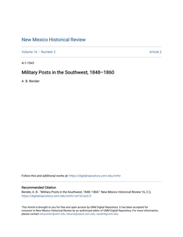 Military Posts in the Southwest, 1848–1860