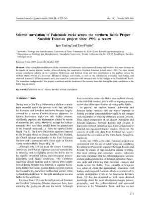 Seismic Correlation of Palaeozoic Rocks Across the Northern Baltic Proper – Swedish–Estonian Project Since 1990, a Review
