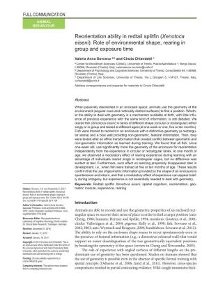 Reorientation Ability in Redtail Splitfin (Xenotoca Eiseni): Role of Environmental Shape, Rearing in Group and Exposure Time