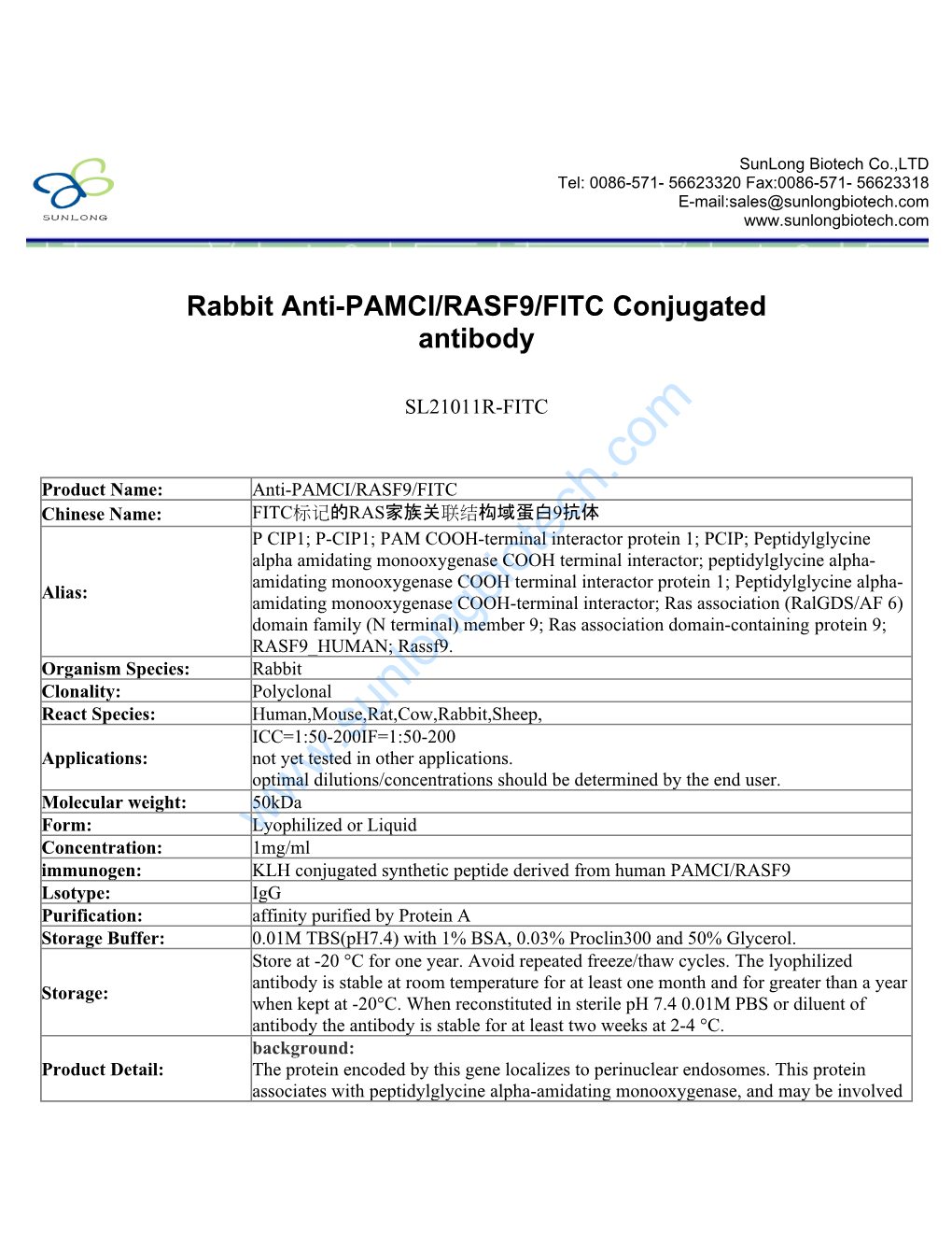 Rabbit Anti-PAMCI/RASF9/FITC Conjugated Antibody