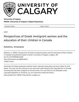 Perspectives of Greek Immigrant Women and the Education of Their Children in Canada