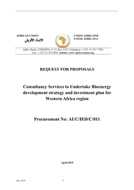 Consultancy Services to Undertake Bioenergy Development Strategy and Investment Plan for Western Africa Region