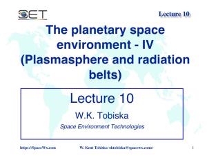 Lecture 10 the Planetary Space Environment - IV (Plasmasphere and Radiation Belts) Lecture 10 W.K