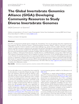 The Global Invertebrate Genomics Alliance (GIGA): Developing Community Resources to Study Diverse Invertebrate Genomes