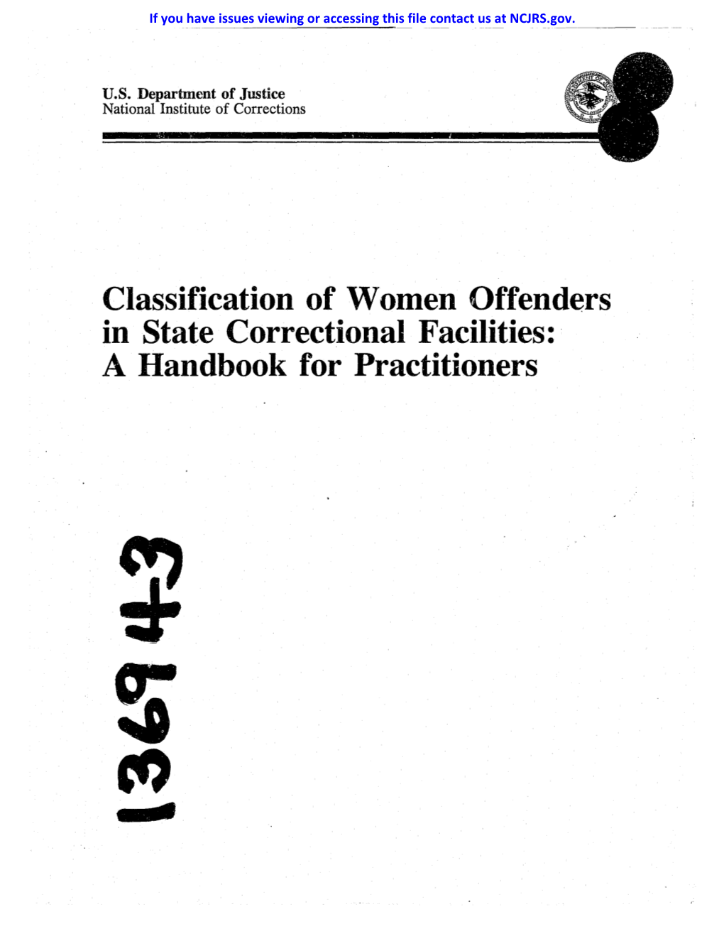 Classification of W'olden Offenders in State Correctional Facilities:- a Handbook for Practitioners