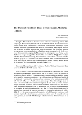 The Masoretic Notes in Three Commentaries Attributed to Rashi