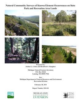 Natural Community Surveys of Known Element Occurrences on State Park and Recreation Area Lands