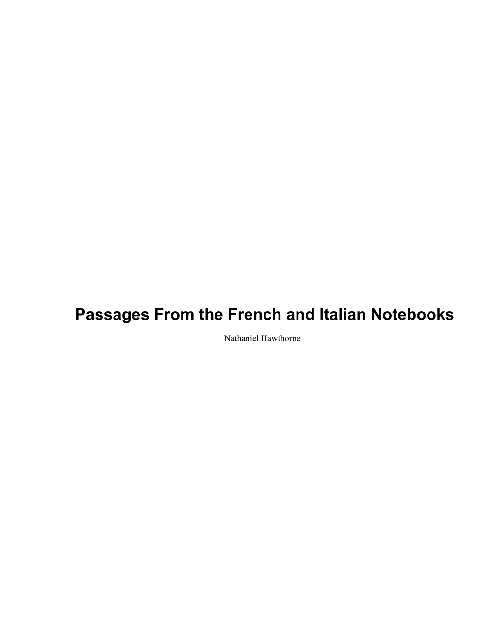 Passages from the French and Italian Notebooks