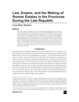 Law, Empire, and the Making of Roman Estates in the Provinces During the Late Republic Lisa Pilar Eberle*