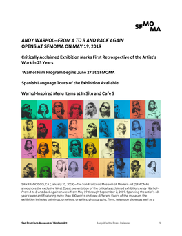Andy Warhol—From a to B and Back Again Opens at Sfmoma on May 19, 2019