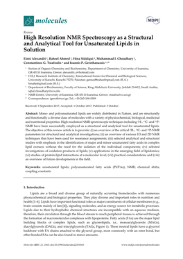 High Resolution NMR Spectroscopy As a Structural and Analytical Tool for Unsaturated Lipids in Solution