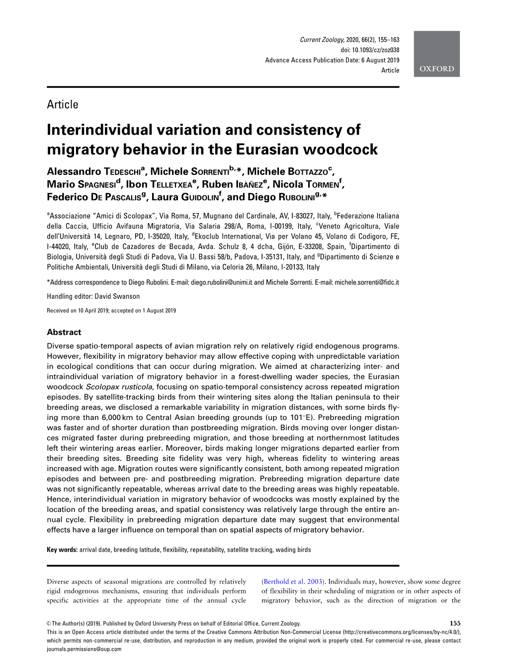 Interindividual Variation and Consistency of Migratory Behavior in the Eurasian Woodcock