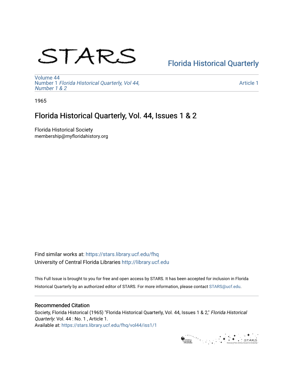 Florida Historical Quarterly, Vol. 44, Issues 1 & 2