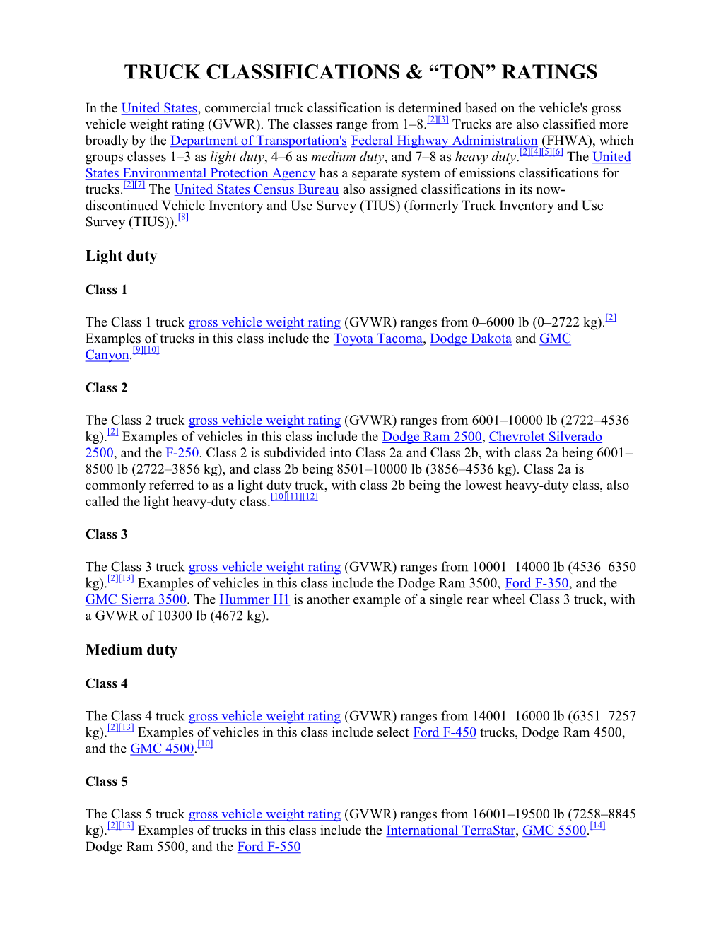 Truck Classifications & “Ton”