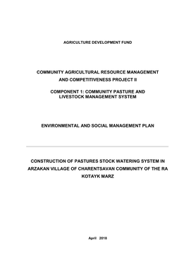 Community Agricultural Resource Management and Competitiveness Project Ii Component 1: Community Pasture and Livestock Managem