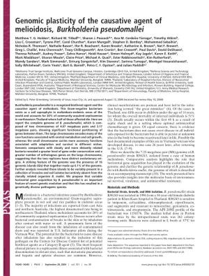 Genomic Plasticity of the Causative Agent of Melioidosis, Burkholderia Pseudomallei