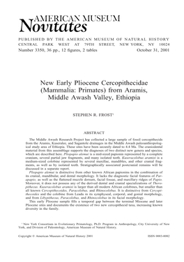 New Early Pliocene Cercopithecidae (Mammalia: Primates) from Aramis, Middle Awash Valley, Ethiopia