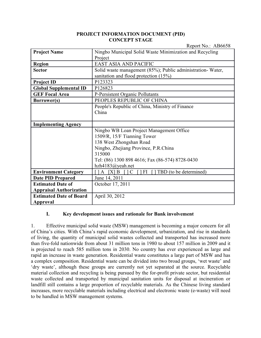 Project Information Document (Pid) s46