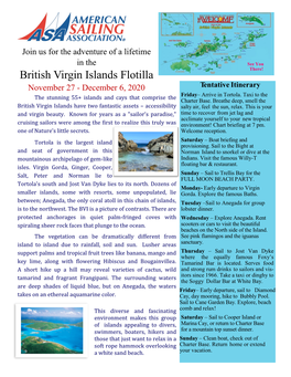 British Virgin Islands Flotilla Tentative Itinerary November 27 - December 6, 2020 Friday– Arrive in Tortola