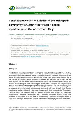 Contribution to the Knowledge of the Arthropods Community Inhabiting the Winter-Flooded Meadows (Marcite) of Northern Italy