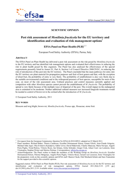 Pest Risk Assessment of Monilinia Fructicola for the EU Territory and Identification and Evaluation of Risk Management Options1