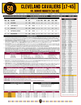 2019-20 Cleveland Cavaliers Game Notes Follow @Cavsnotes on Twitter Regular Season Game # 63 Home Game # 35